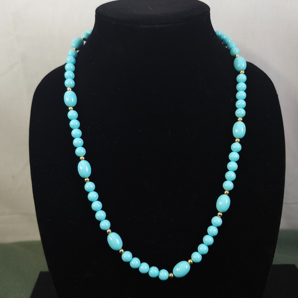 Vintage‎ MCM Estate Chunky Teal Blue Bead Necklace Silver Spacers